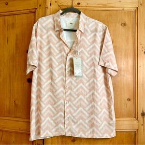 Folk Men’s Linen Blend Short-Sleeve Zigzag Button-Down Shirt Sz L